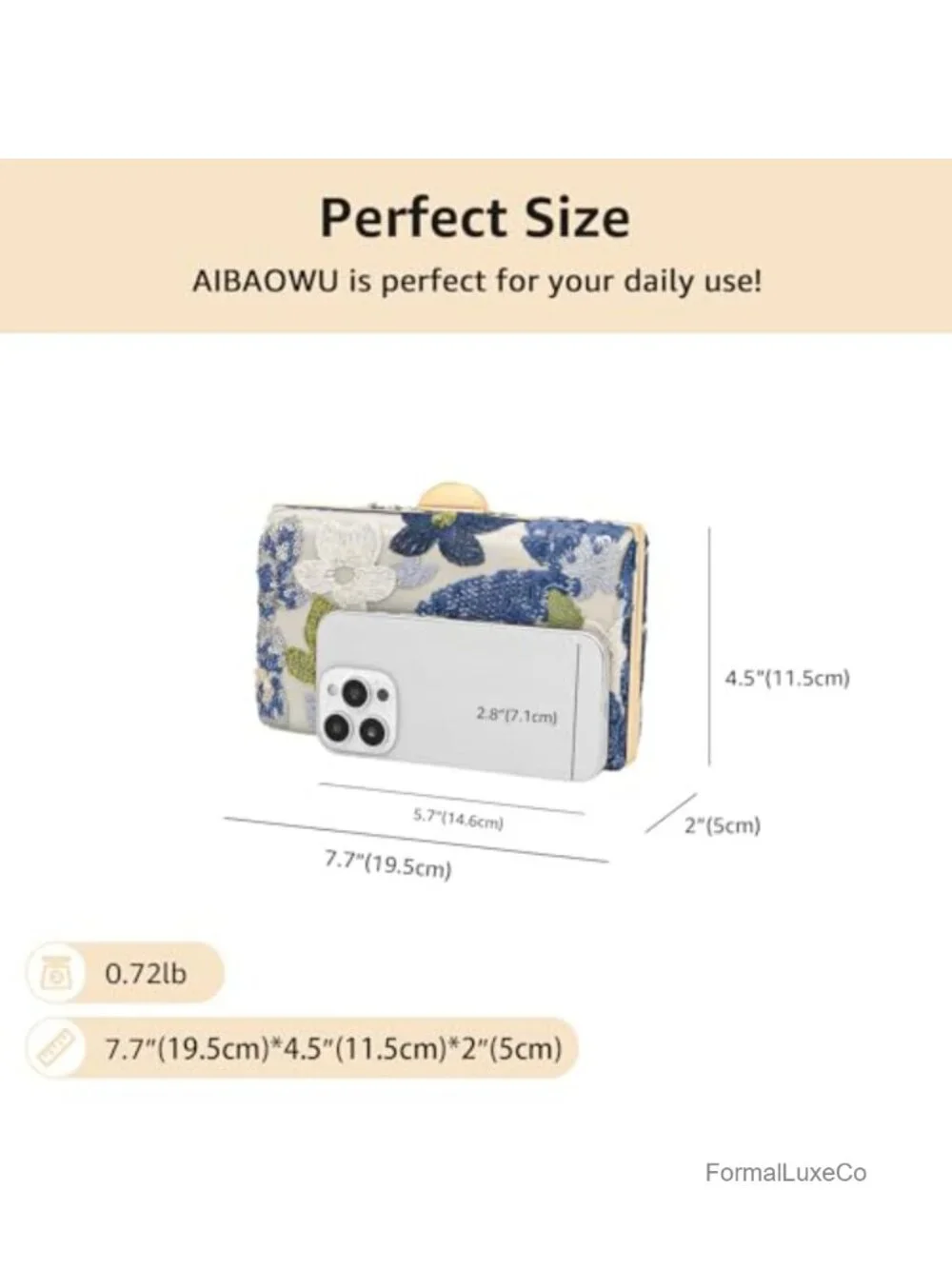 Embroidered Floral Sequin Evening Clutch with Detachable Chain Shoulder Bag